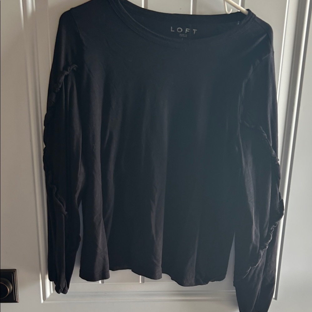 LOFT Elegant Black Ruffle Sleeve Top